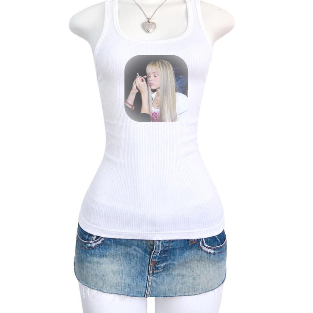 y2k pink hannah Montana graphic white ribbed tank top